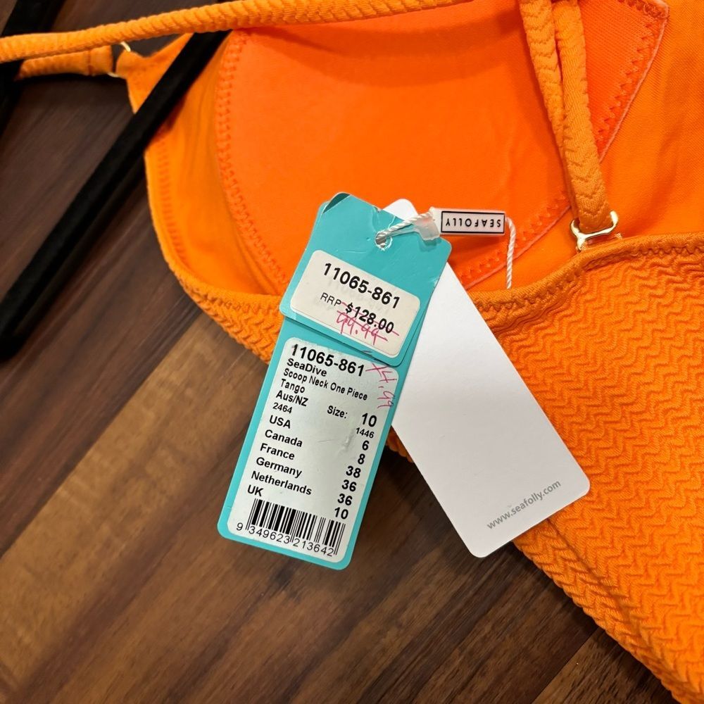 NWT Seafolly Sz 6 Orange Sea Dive Scoop Neck One Piece Swimsuit - Picture 4 of 6